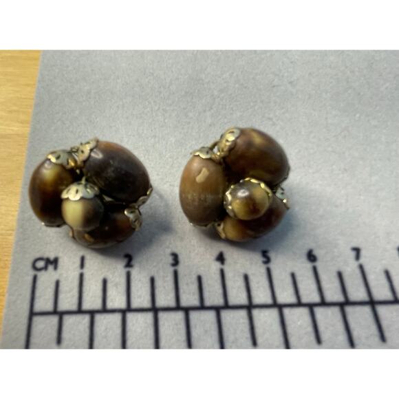 Vintage Vogue Necklace Clip On Earring Set Gold Tone Beaded Beachy Coastal - Picture 5 of 10